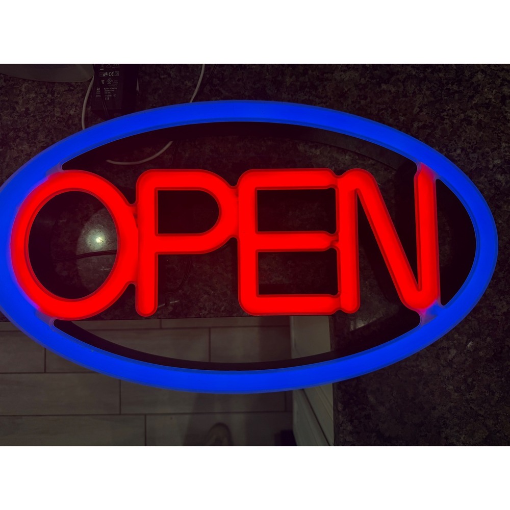 Pro-Lite LED Open Sign Oval Red Blue PL-OPEN-OV02B Storefront Business Light